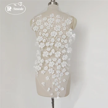 Luxo Talão de Noiva Bordado Tecido do Laço do Vestido de Casamento Decoração da Flor Acessórios de Costura RS3379
