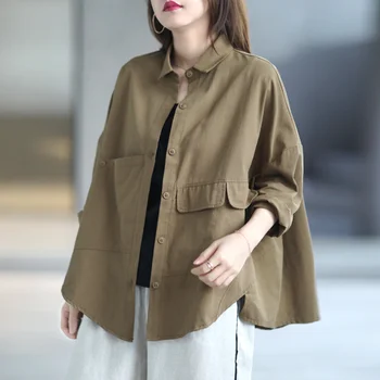 SHENGPALAE minimalista cor sólida blusa feminina outono 2021 novo lapela grande tamanho único breasted camisa de manga longa feminino
