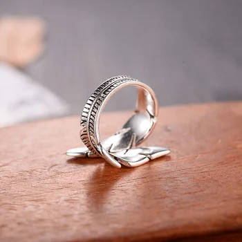 2021 Bijoux Moda Real 925 Prata Esterlina de Pena de Anéis para as Mulheres Boho Ajustável S925 Anéis Antigos Anillos joyas de plata