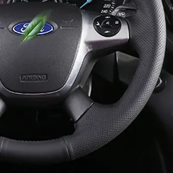 Costurada à mão, em Preto Couro Artificial Carro Cobertura de Volante Ford Focus 3 2012-C-MAX 2011-KUGA Escapar 2013-2016