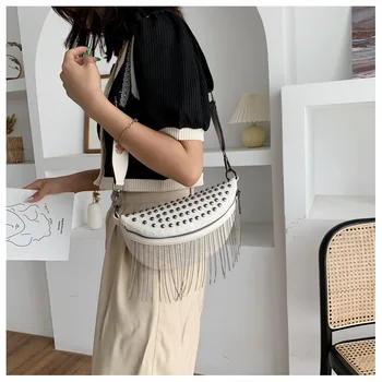 Novo estilo de borla embutidos saco de couro das mulheres o saco da cintura marca de luxo peito bag duplo mini bolsa de mão de moda de um ombro messenger bag