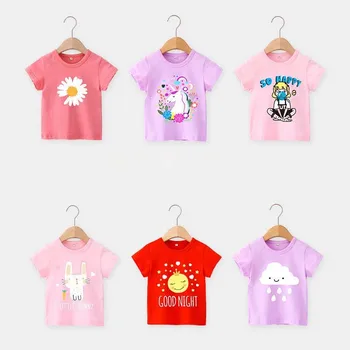 2021 Nova Verão de Crianças T-Shirt coreano de Algodão para Crianças, Roupas de Bebê Menina Superior de desenhos animados Manga Curta T-Shirt Meninas Roupas de Crianças