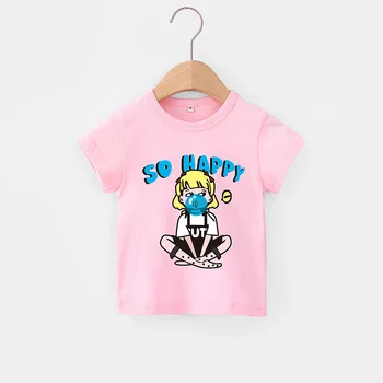 2021 Nova Verão de Crianças T-Shirt coreano de Algodão para Crianças, Roupas de Bebê Menina Superior de desenhos animados Manga Curta T-Shirt Meninas Roupas de Crianças