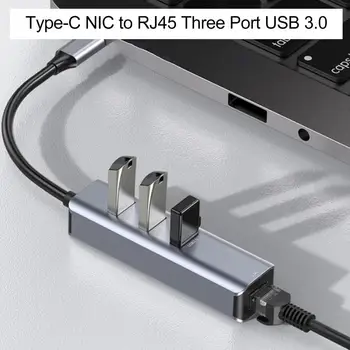 Adaptador de 3 Portas de Acessórios de Computador USB 3.0 Tipo C HUB para Rj45 Gigabit Ethernet Adaptador para Computador MacBook material de escritório