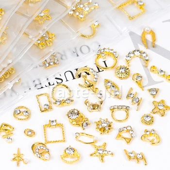 1Pack 30PCS liga de ouro da arte do prego decorações de strass unhas encantos jóias de unhas, acessórios de manicure fornece ferramentas RS