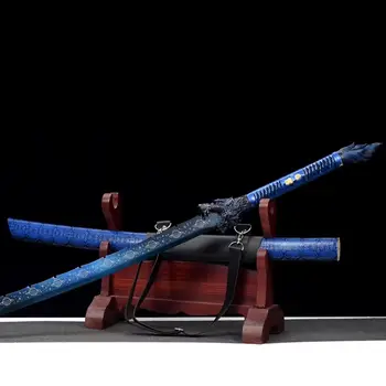 Mão de Forjados de Aço de Manganês Full Tang, de Facão Pronto para a Batalha de Espada Samurai Real Afiada 44 Polegadas Katana Espada com Azul Saya