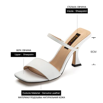Donna-em 2021 Verão de Novo Branca, Sandálias de Salto Alto Slip-on para as Mulheres de Couro Genuíno Desinger de Moda de Sapatos de pés Quadrados Vera Cuoio