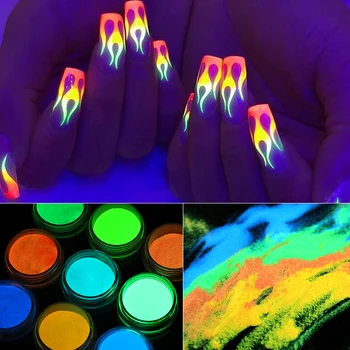 Fluorescente Unhas de Açúcar em Pó Neon Fósforo Coloridas de Nail Art com Glitter Pigmento mais Duradouros 3D Brilho de Poeira Luminosa Decorações