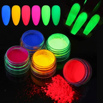 Fluorescente Unhas de Açúcar em Pó Neon Fósforo Coloridas de Nail Art com Glitter Pigmento mais Duradouros 3D Brilho de Poeira Luminosa Decorações