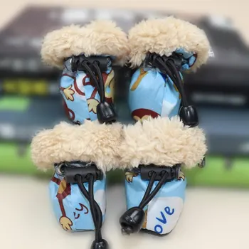 4 PCS Forro de Lã de Pet de Inverno Botas de Chuva Conjunto de desenhos animados Impermeável, antiderrapante Cão Sapatos Para Cachorro Gato Cão de Suprimentos