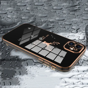 Luxo galvanoplastia Caso Para o iPhone 12 Pro Max Mini elk padrão Ouro borda da Tampa Traseira para iPhone 11 Pro XS Max 7 8 Plus X XR