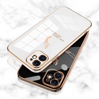 Luxo galvanoplastia Caso Para o iPhone 12 Pro Max Mini elk padrão Ouro borda da Tampa Traseira para iPhone 11 Pro XS Max 7 8 Plus X XR