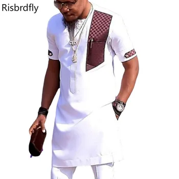 S-4XL 2021 Nova Moda de Verão de Homens Africanos Branco Plus Size Camisas Africana Roupas para Homens Africanos Roupas