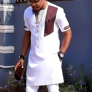 S-4XL 2021 Nova Moda de Verão de Homens Africanos Branco Plus Size Camisas Africana Roupas para Homens Africanos Roupas