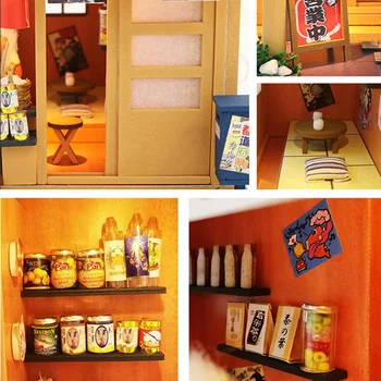 Estilo japonês Mercearia 3D de Madeira Casa de bonecas Miniaturas com Mobílias DIY casa de boneca kit de brinquedo para as Crianças Brithday presente