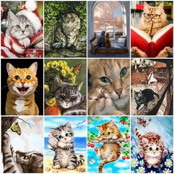 HUACAN Gato Colorir Por Números Animal Kits Tela de Desenho DIY pintados à mão Pintura de Imagens de Arte de Presente a Decoração Home