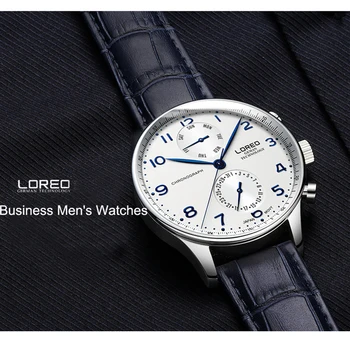 LOREO Homens Relógio de Quartzo de Esportes Impermeável Semana de Calendário Mostrador Branco de Moda Casual Simples de Quartzo Homens do Relógio Genuíno de Homens 6110