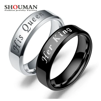 SHOUMAN de Aço Inoxidável de Casal King-Queen-Banda de Casamento Anéis Para os Amantes da Promessa do Dia dos Namorados Presente
