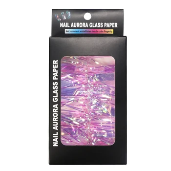 1 Caixa da Arte do Prego de Vidro e de Papel Adesivo Com a Aurora de Brilho Gradiente de Brilho Efeito de Espelho DIY Manicure Decoração de Desenhos em 3D