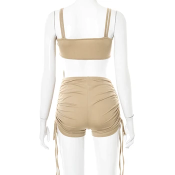 Bomblook Casual de Moda feminina do Terno de Verão 2021 Sólido sem encosto Y2K Camisole Cordão Conjunto de Shorts Vetement Femme Streerwears