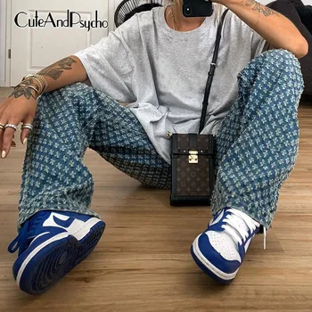 Streetwear Vintage Y2K Ripped Jeans Folgada com Mulheres Harajuku Casual Calças Cargo Estética 90 Cintura Alta Calças Cuteandpsycho
