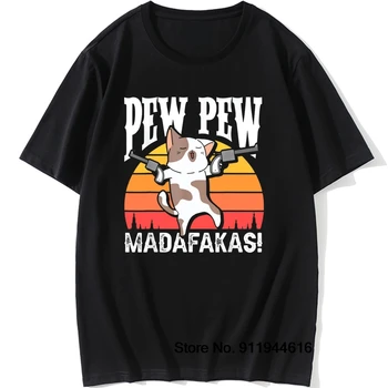 Pew Pew Madafakas Serirs Camisetas Divertidas 18 Desgin Pew Pew Gráfico Gato Gangster TShirt Bonito Algodão Solto O'Neck Harajuku Tops Tee
