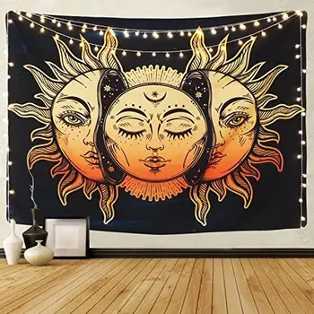 Psicodélico Tapeçaria Indiano Lua e do Sol Tapeçaria Celeste Energia Mística Tapeçaria Pendurada na Parede Decoração Mural Hippie Tapiz