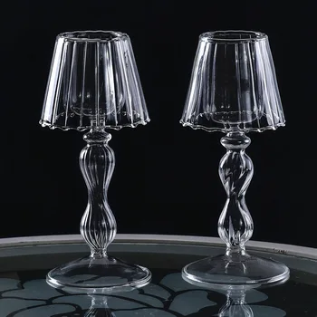 Nórdico Europeu-estilo Transparente de Vidro da Lâmpada de Mesa Forma de Suporte de Vela de Vidro Casamento, Casa, Decoração Criativa