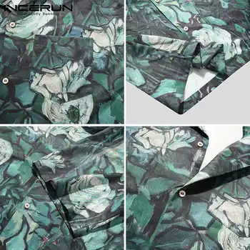 2021 Homens de Camisa Havaiana Impressão Praia de Lapela de Manga Curta as Férias de Streetwear de Verão Blusa Casual Botão Camisas S-5XL INCERUN