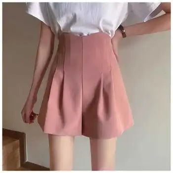 Quente de Volta Zipper cor-de-Rosa Vintage Casual Elastano Estética Cintura Alta Calças Curtas coreano Verão Quente de Perna Larga Sexy da Mulher de Terno Shorts