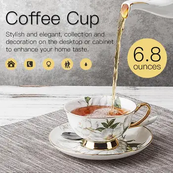 Estilo europeu de Cerâmica Xícara de Café, Conjunto Caneca de Cappuccino Flor Xícaras Com Pires Colher de Luxo Xícara de Chá De alto grau de Porcelana