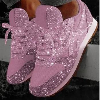 2021 Outono Mulheres Bling Tênis Casuais Novo Plano De Senhoras Vulcanizada Sapatos Beathable Laço Sapatilhas De Desporto Ao Ar Livre Sapatos