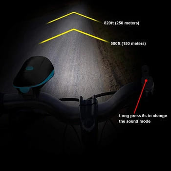 Bicicleta Farol com 120db Chifre de Carga USB 1200mA IPX4 Impermeável, o Aviso de Segurança Dianteiro Luz de Bicicleta de Montanha Noite de Ciclismo da Lâmpada