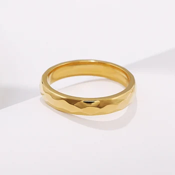 4mm coreano Anéis de Aço Inoxidável para as Mulheres de Ouro, Cor de Prata Clássico Facetada Anel Jóia do Vintage para a Senhora Festa de Dom WC024