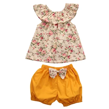 Verão 2pcs Conjunto de Roupas de Bebê Conjunto de Meninas Manga Curta Floral Tops + Shorts Calças de Menina Roupas de Roupas