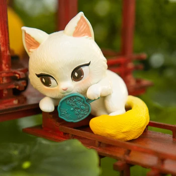Guan Fu Gato Cego Caixa de Gato Bonito dos desenhos animados de Animais Decoração Museu Popular Curador da Maré Jogar a Figura da Menina do Coração de Dom Boneca Brinquedo de Criança