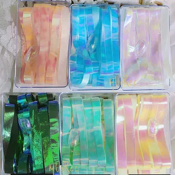 1 Caixa de Espelho de Vidro Colorido Papel de Unhas Folha de Etiquetas a Laser Holográfico DIY Decoração da Arte do Prego Manicure Espelho de Brilho de Decalque