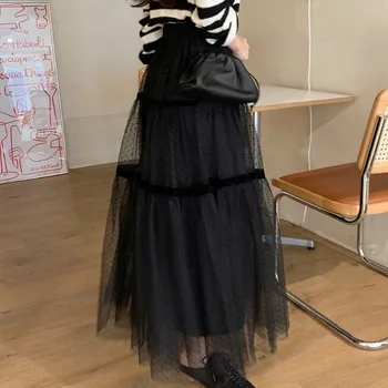 Ponto Da Malha Elegante Outono Mujer Faldas De Moda Vintage Mulher Saias Coreano Chique 2021 Saias Longas Mulheres Negras Inferior Do Vestuário