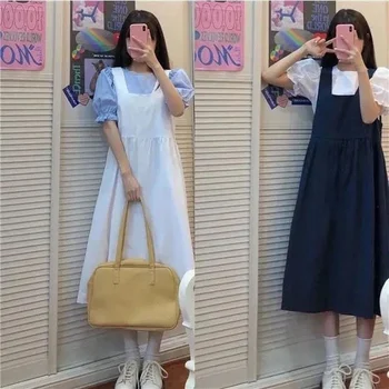 Vestidos sem mangas Mulheres da Moda Sólido Praça Gola Minimalista coreano Estilo Doce Novos correspondência de Verão para Estudantes do sexo Feminino Vestidos