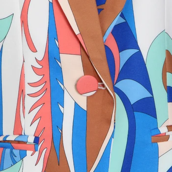 TWOTWINSTYLE Impressão de Duas peças Para as Mulheres Entalhado Blazer Manga Longa de Cintura Alta Comprimento Total Calça Bater Cor Conjuntos Feminino 2021 Novo