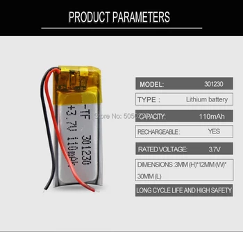 10pcs 80mAh 3,7 V 301230 de Polímero de Lítio Li-Po Bateria Recarregável Para Mp3 MP4 MP5 móvel de GPS bluetooth alto-falante fone de ouvido