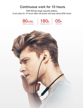 Compatíveis com Bluetooth, Fone de ouvido Sports Decote Magnético sem Fio, Fones de ouvido Estéreo de Fones de ouvido para Música de Metal Fones de ouvido Com Microfone