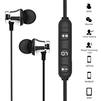 Compatíveis com Bluetooth, Fone de ouvido Sports Decote Magnético sem Fio, Fones de ouvido Estéreo de Fones de ouvido para Música de Metal Fones de ouvido Com Microfone