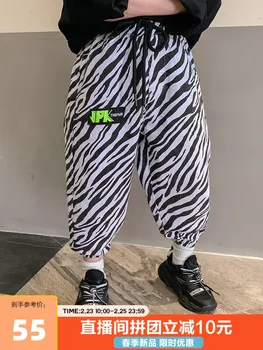 BB Menino da Calça com estampa de Zebra 2021 Nova Primavera e no Outono, Médio e Grande coreano-Estilo Listrado Casual Calças de Roupas para Crianças