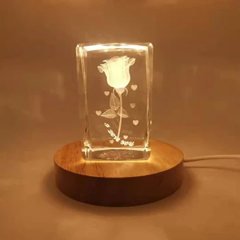 Feito a mão em Madeira de 3 Cores de Luz LED 3D Cristais de Vidro, Resina de Arte Dispaly da Base de dados de Ornamento Lâmpada da Noite da Base de dados de Suporte