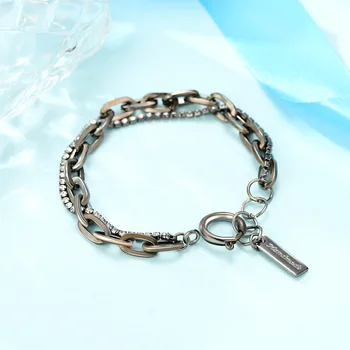 Dupla camada de Ouro, cor de cobre pulseira cadeia para as mulheres 2020 Moda Feminina Bracelete de cristal de Luxo Jóias de casamento acessórios