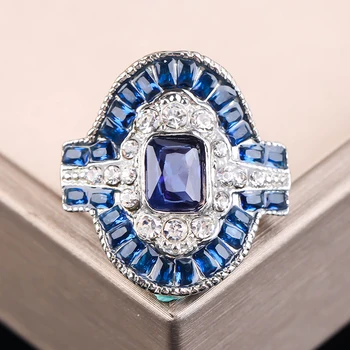 Moda Quadrado Azul Zircônia Festa De Anéis Para As Mulheres Requintado Olhos Misteriosos Anéis De Cristal Feminino De Casamento Noivado Presente
