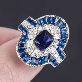 Moda Quadrado Azul Zircônia Festa De Anéis Para As Mulheres Requintado Olhos Misteriosos Anéis De Cristal Feminino De Casamento Noivado Presente