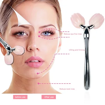 3D Jad Rolo Massageador para Enfrentar GuaSha Beleza Cuidados com a Pele da Face Lift do Emagrecimento do Rolo de Pedra Natural Quartzo Rosa Jade Massagem Facial