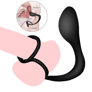 Novo Macho de Silicone Massageador de Próstata com o Pau Anel de retardar a Ejaculação Masculina Masturbador Anal Plug anal Brinquedo do Sexo para Mulheres-35